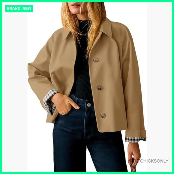 Jackets & Blazers - Cropped Trench Coat Lightweight Single Breasted Jacket Fall Outerwear